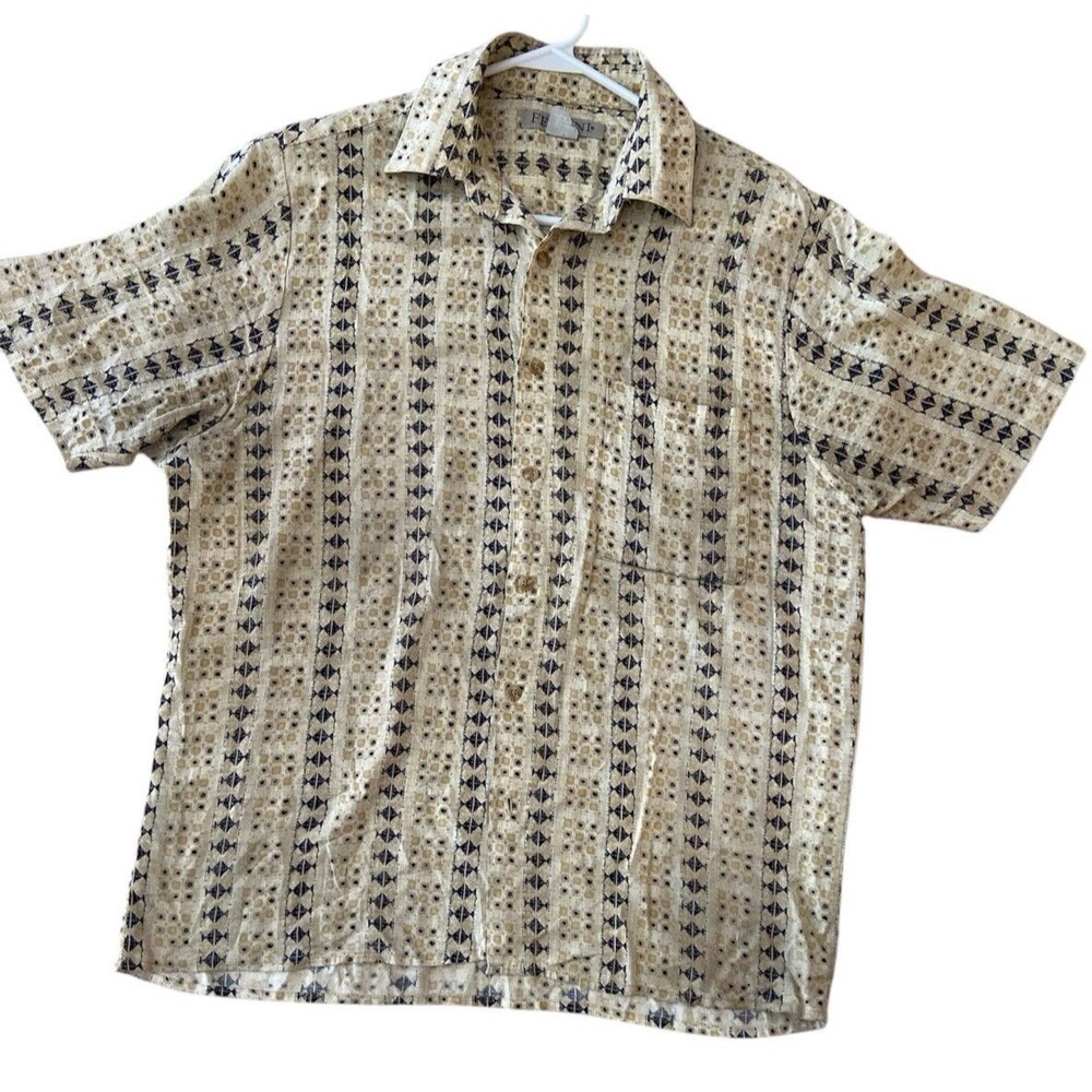 Feldini Shirt‎ Mens Medium Geometric Short Sleeve Button Up Pocket